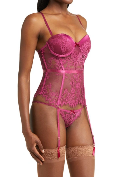 Shop Seven 'til Midnight Seven ‘til Midnight Lace Underwire Bustier & Tanga Set In Wine