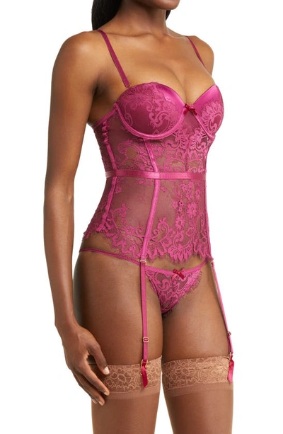 Seven 'til Midnight Seven ‘til Midnight Lace Underwire Bustier & Tanga Set In Wine