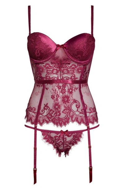 Seven 'til Midnight Seven ‘til Midnight Lace Underwire Bustier & Tanga Set In Wine