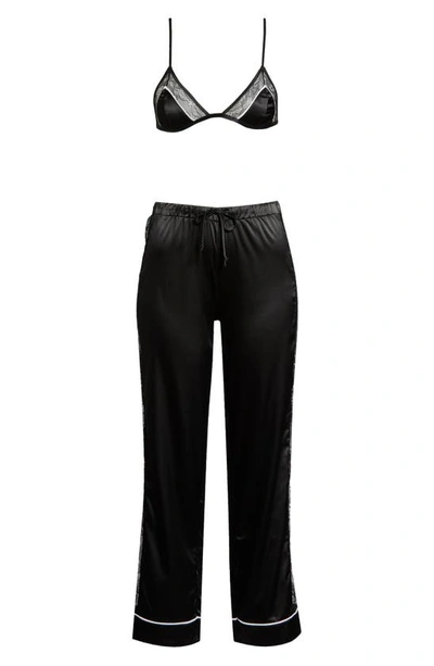Seven 'til Midnight Seven ‘til Midnight Lace Trim Satin Bralette & Pants In Black