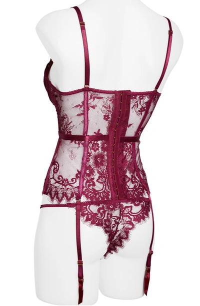 Seven 'til Midnight Seven ‘til Midnight Lace Underwire Bustier & Tanga Set In Wine