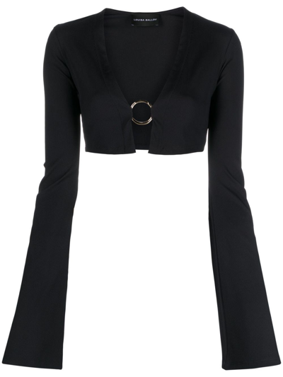 Shop Louisa Ballou Ribbed Cropped Cardigan In Black