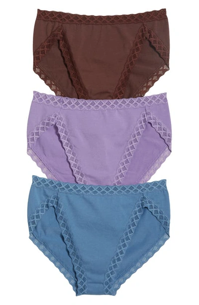 Shop Natori Bliss 3-pack French Cut Briefs In Blue/ Purple/ Java