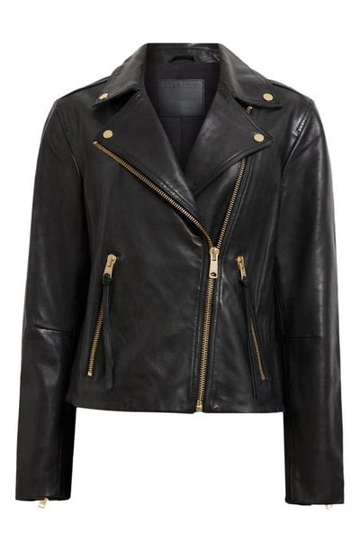 Shop Allsaints Dalby Leather Biker Jacket In Black/ Gold