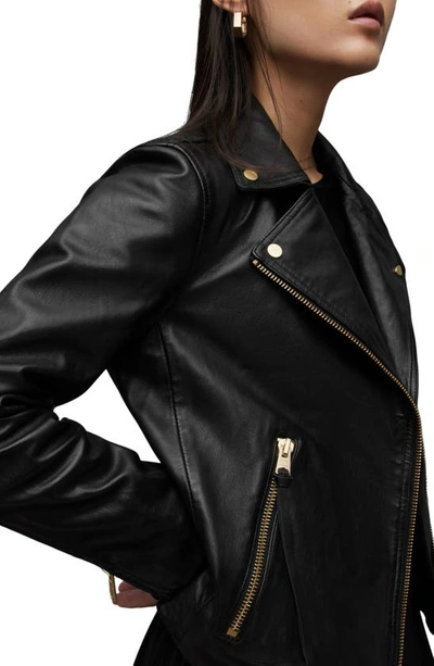 Shop Allsaints Dalby Leather Biker Jacket In Black/ Gold