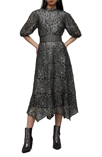 Shop Allsaints Camila Broderie Lace Midi Dress In Gunmetal Grey