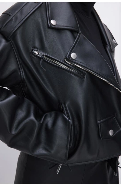 Shop Good American Faux Leather Crop Moto Jacket In Black