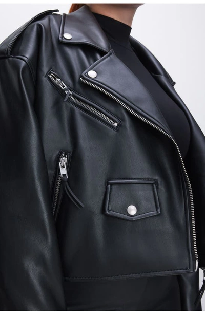 Shop Good American Faux Leather Crop Moto Jacket In Black