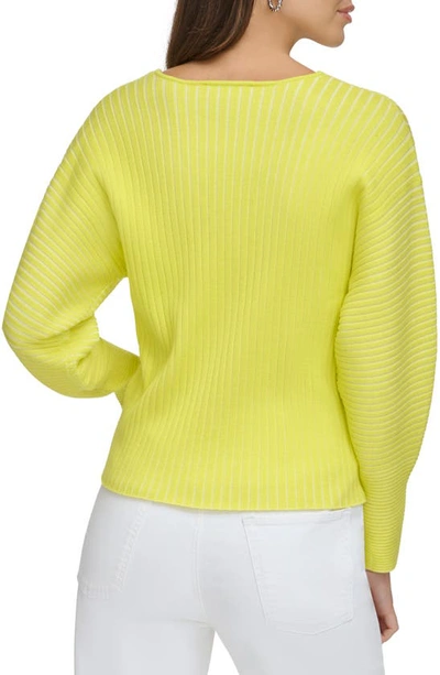 Shop Dkny Rib V-neck Sweater In Ivory/ Limonata