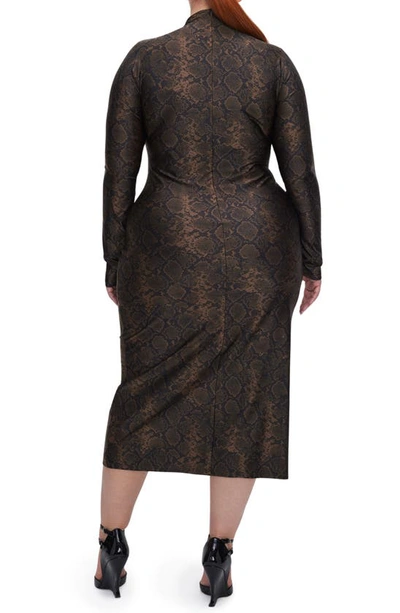 Shop Good American Funnel Neck Long Sleeve Body-con Midi Dress In Mocha Python001