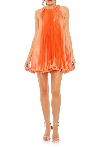 Shop Ieena For Mac Duggal Pleated Flowy Cocktail Minidress In Tangerine