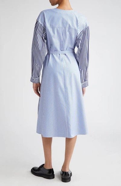 Shop Partow Demi Mixed Stripe Long Sleeve Cotton Sateen Shirtdress In Navy Stripe