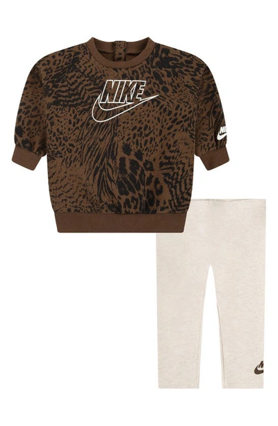 Shop Nike Home Swoosh Home Sweatshirt & Leggings Set In Pale Ivory Heather