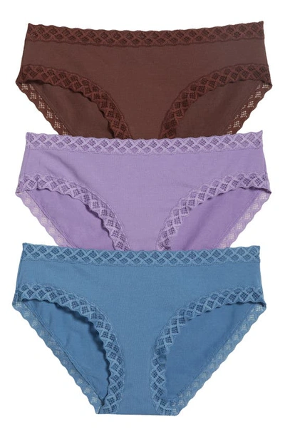 Shop Natori Bliss 3-pack Cotton Blend Briefs In Pl/ Purple/ Java