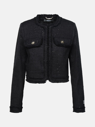 Shop Versace Black Cotton Blend Jacket
