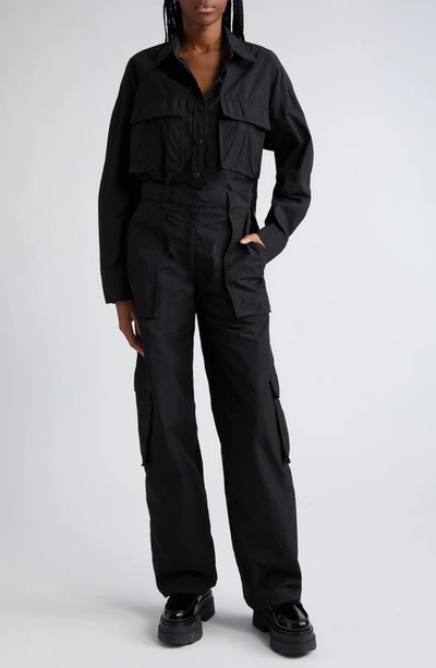 Shop Alexander Wang Long Sleeve Cargo Jumpsuit In Black