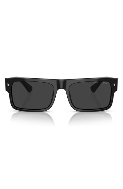 Shop Prada 59mm Polarized Rectangular Sunglasses In Black