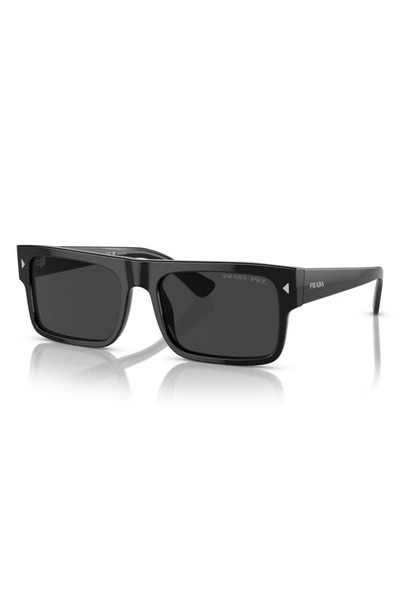 Shop Prada 59mm Polarized Rectangular Sunglasses In Black