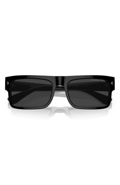 Shop Prada 59mm Polarized Rectangular Sunglasses In Black