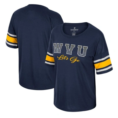 Shop Colosseum Navy West Virginia Mountaineers I'm Gliding Here Rhinestone T-shirt