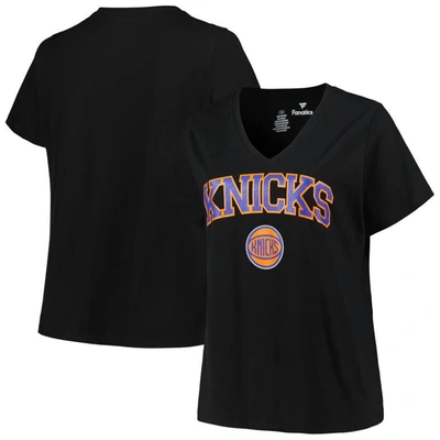 Shop Profile Black New York Knicks Plus Size Arch Over Logo V-neck T-shirt