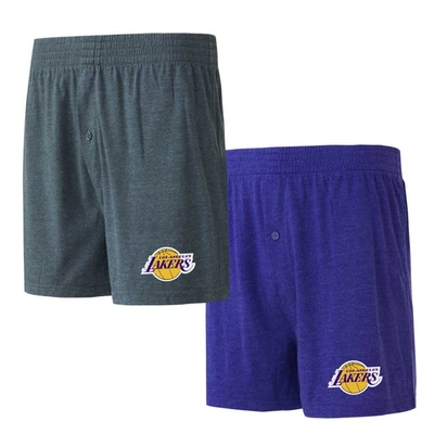 Shop Concepts Sport Purple/charcoal Los Angeles Lakers Two-pack Jersey-knit Boxer Set