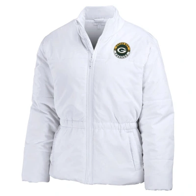 Shop Wear By Erin Andrews White Green Bay Packers Packaway Full-zip Puffer Jacket