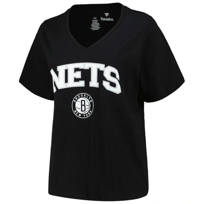 Shop Profile Black Brooklyn Nets Plus Size Arch Over Logo V-neck T-shirt