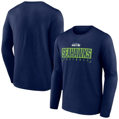 Shop Fanatics Branded College Navy Seattle Seahawks Stack The Box Long Sleeve T-shirt