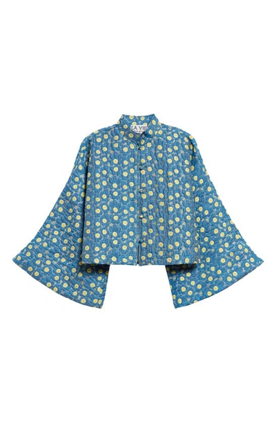 Shop La Vie Style House Daisy Brocade Crop Jacket In Blue/ Yellow