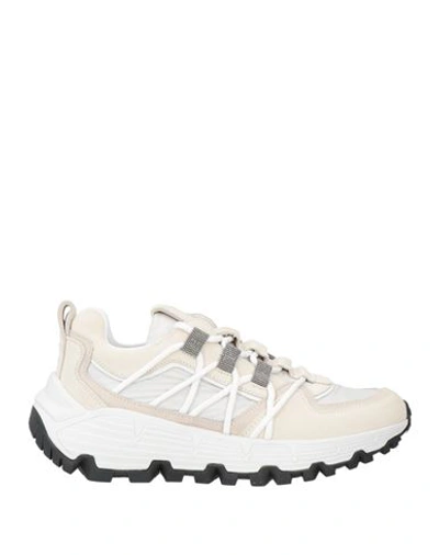 Brunello Cucinelli Bead-embellished Stretch-knit And Suede Sneakers In White