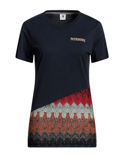 Shop M Missoni Woman T-shirt Midnight Blue Size L Cotton, Viscose, Cupro, Polyester