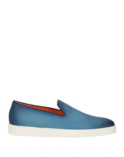Santoni Man Loafers Pastel Blue Size 8 Soft Leather In Blue