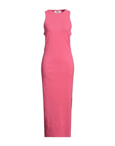 Shop Msgm Woman Maxi Dress Fuchsia Size L Cotton, Elastane In Pink