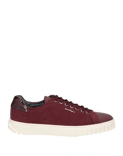 Shop Ferragamo Woman Sneakers Burgundy Size 8 Soft Leather In Red