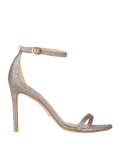 Shop Stuart Weitzman Woman Sandals Platinum Size 5.5 Textile Fibers In Grey