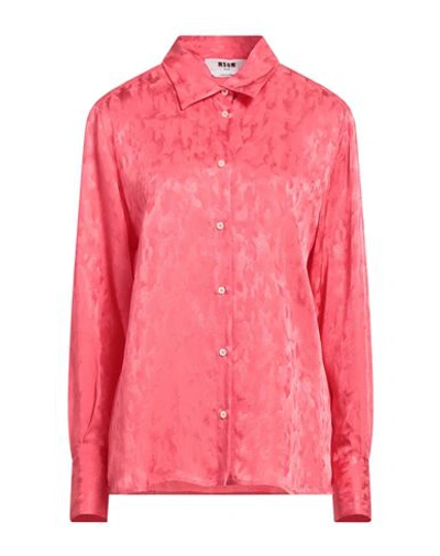 Shop Msgm Woman Shirt Coral Size 8 Acetate, Viscose In Red