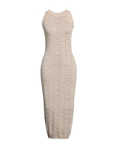 Shop Balmain Woman Midi Dress Beige Size 12 Viscose, Polyamide