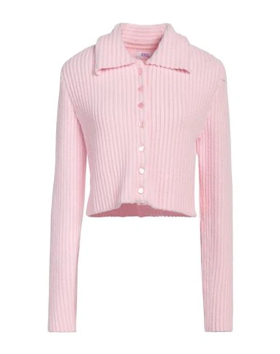 Shop Erl Woman Cardigan Pink Size L Polyamide, Metallic Polyester