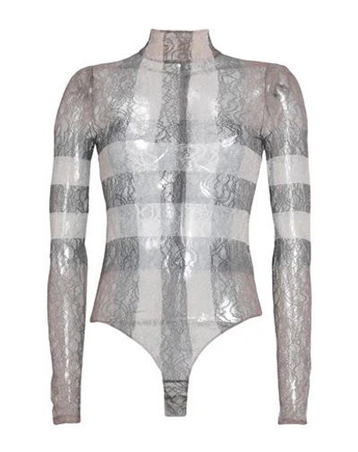 Shop Burberry Woman Bodysuit Khaki Size L Polyamide, Viscose, Elastane In Beige