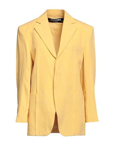 Shop Jacquemus Woman Blazer Yellow Size 4 Linen, Viscose, Polyester