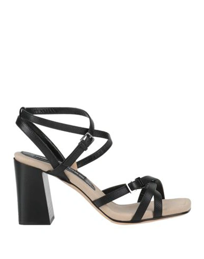 Sergio Rossi Woman Sandals Black Size 8.5 Soft Leather In Black