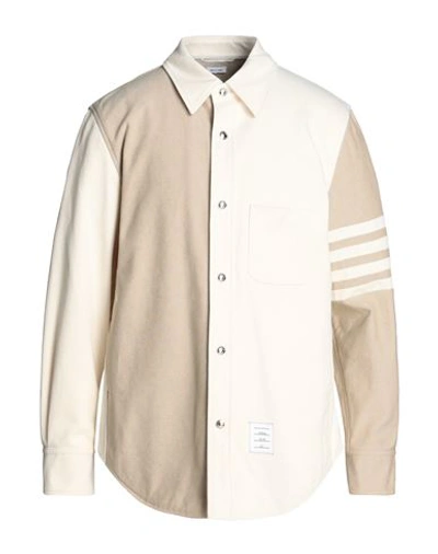 Shop Thom Browne Man Denim Shirt Beige Size 4 Cotton