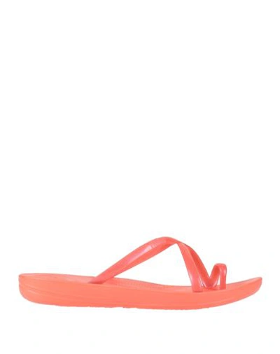 Shop Fitflop Woman Thong Sandal Coral Size 7 Rubber In Red