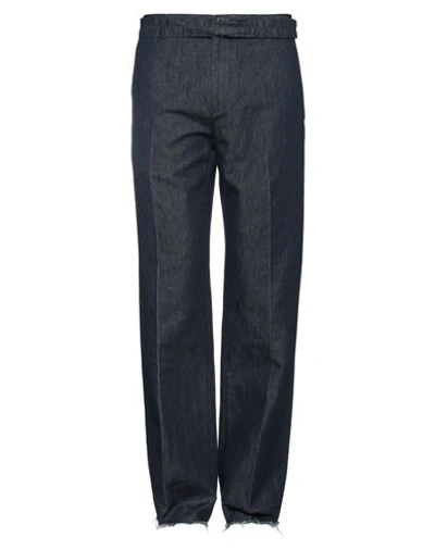 Shop Lanvin Man Jeans Blue Size 35 Cotton, Linen