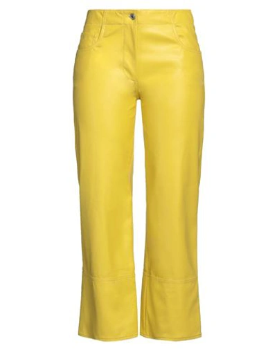 Shop Msgm Woman Pants Light Yellow Size 6 Polyester, Elastane