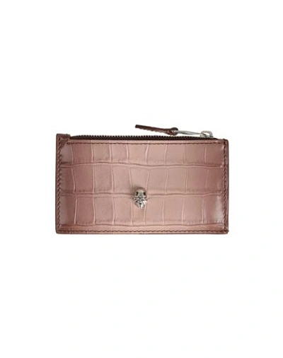 Shop Alexander Mcqueen Woman Document Holder Pastel Pink Size - Soft Leather In Grey