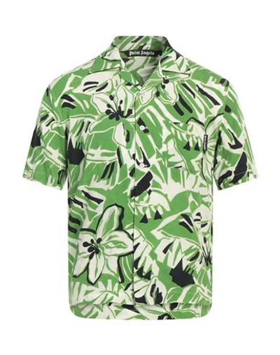 Shop Palm Angels Man Shirt Green Size 42 Viscose