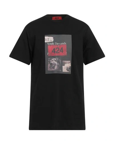 Shop 424 Fourtwofour Man T-shirt Black Size Xl Cotton, Polyamide, Elastane