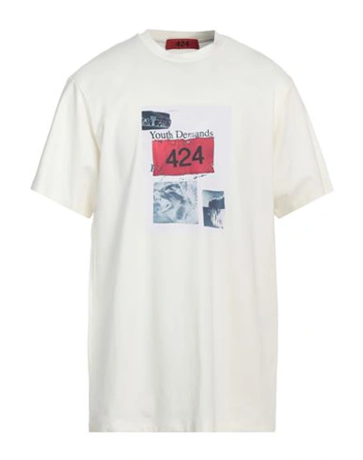 Shop 424 Fourtwofour Man T-shirt Ivory Size Xl Cotton, Polyamide, Elastane In White